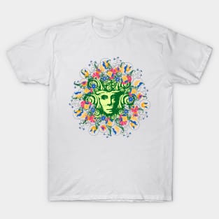 Green woman with large flowers T-Shirt